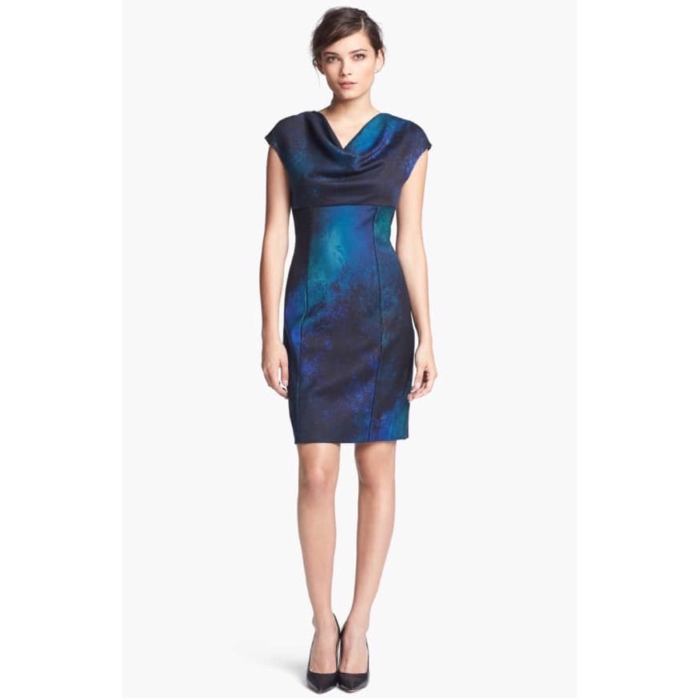Elite tahari Kyler black blue sheath dress sz 4 - Picture 1 of 8